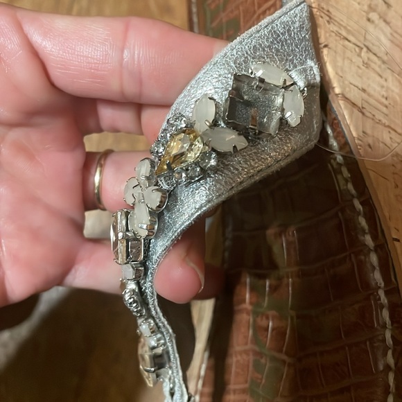 •SAM EDELMAN•LIKE NEW BEJEWELED SILVER LEATHER RANDI CORK WEDGE THONG SANDAL 8.5 - Picture 9 of 9